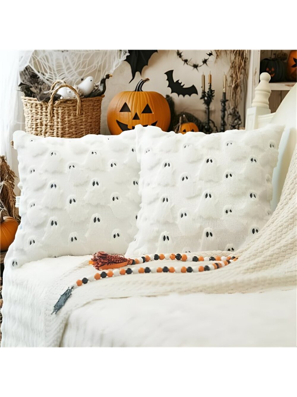 Halloween Ghost Soft Plush Pillow Covers, 18 x 18 Inch Set of 2, Fluffy